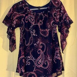 Espresso Paisley Blouse - Black and Coral